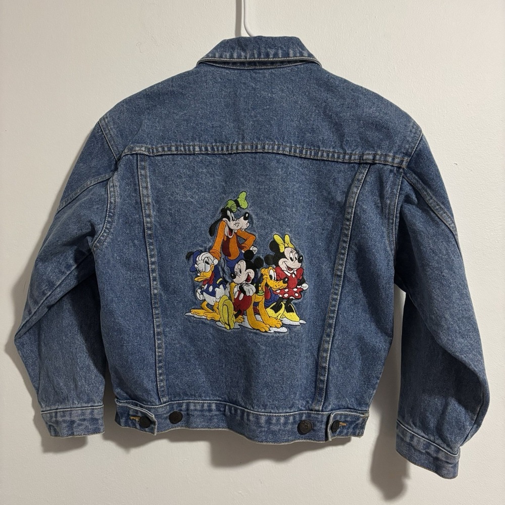 Vintage Disney Store Jean Jacket Embroidered Mickey Mouse Friends Minnie Kids M